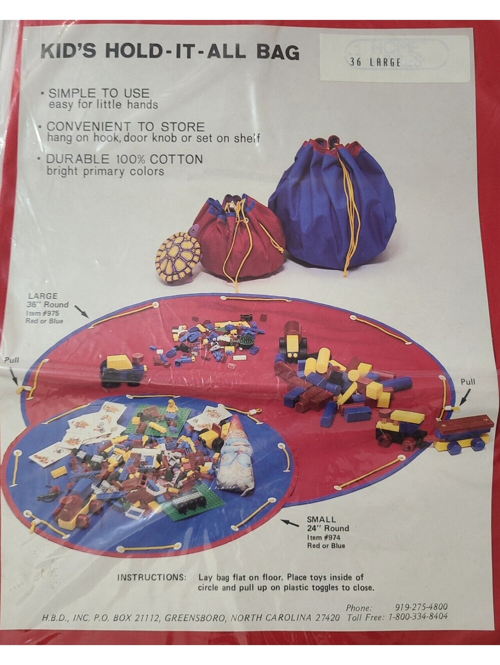 NEW Kid's Hold-it-All Bag Multipurpose Sz 36" Large Storage Pouch Lego Organizer